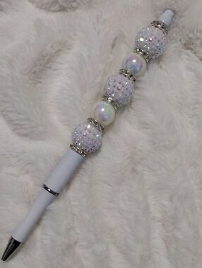 Iridescent Beaded White Ballpoint Tall Pen